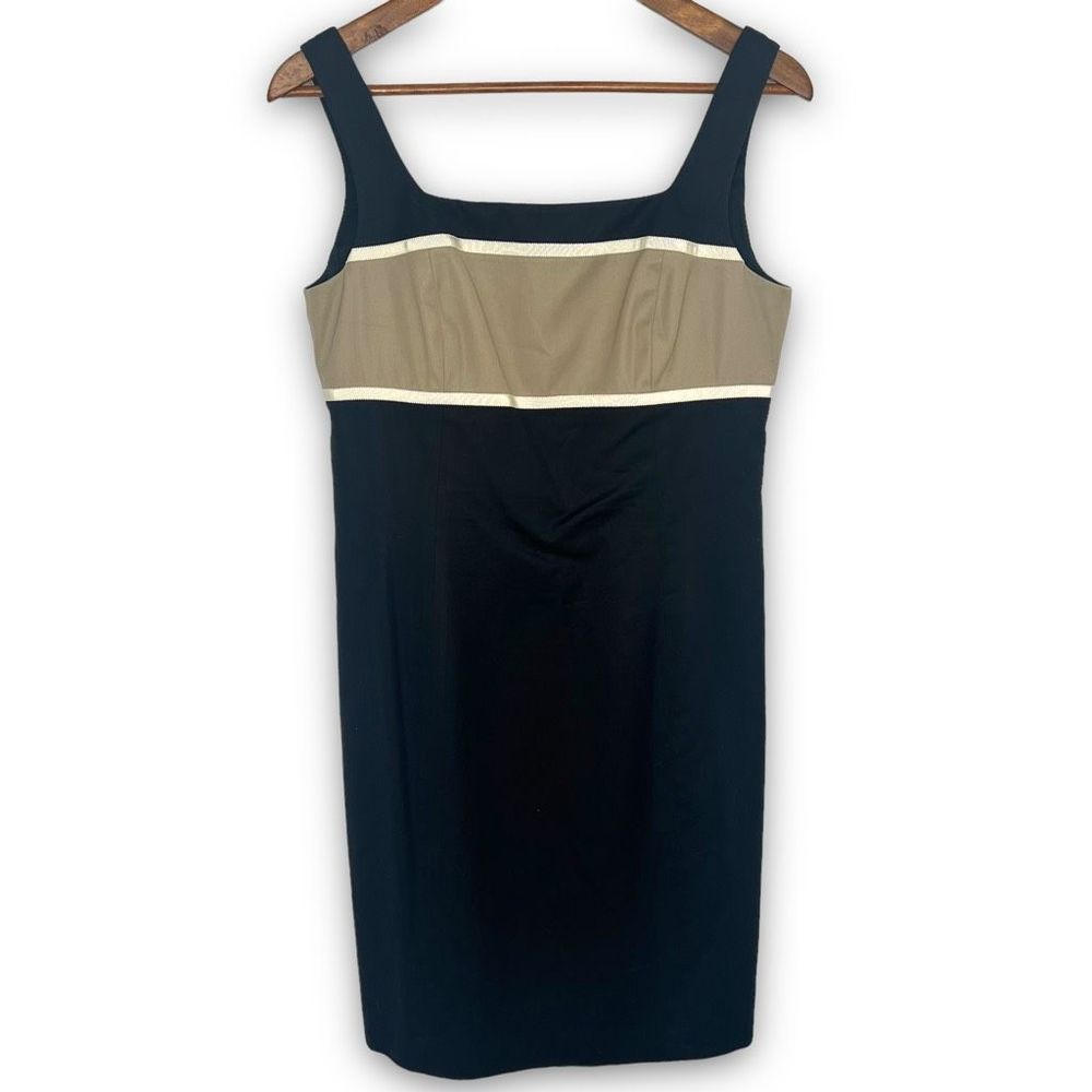 Ann Taylor‎ Women's Black Tan Colorblock Square Neck Tank Bodycon Dress Size 8
